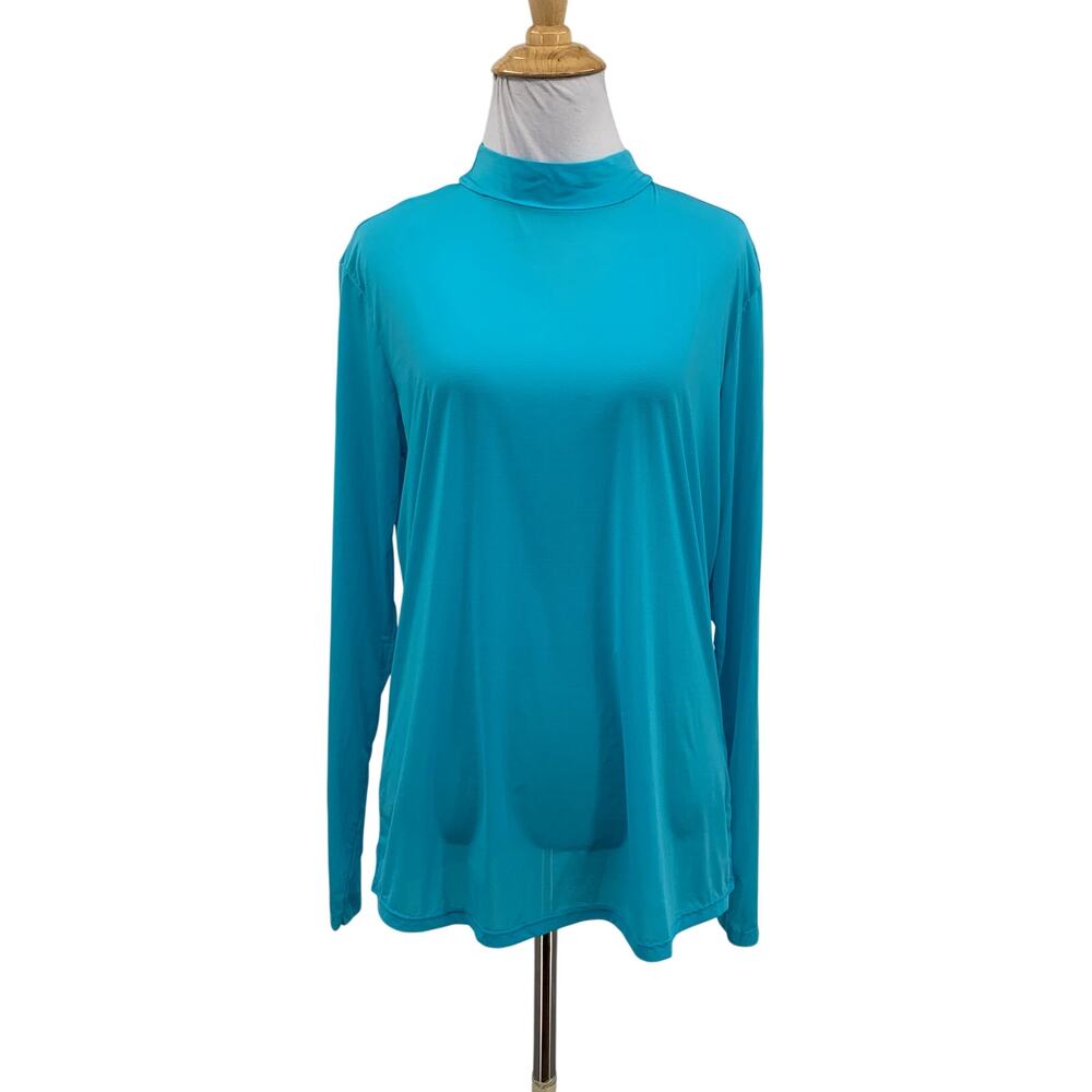 Jamie Sadock Shirt Womens L Large Peacock Sunsense Mandarin Collar Layering Golf